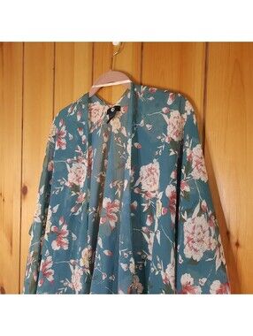Floral Print Kimono Open Front Cardigan Cover Up Duster One Size Bohemian Chic